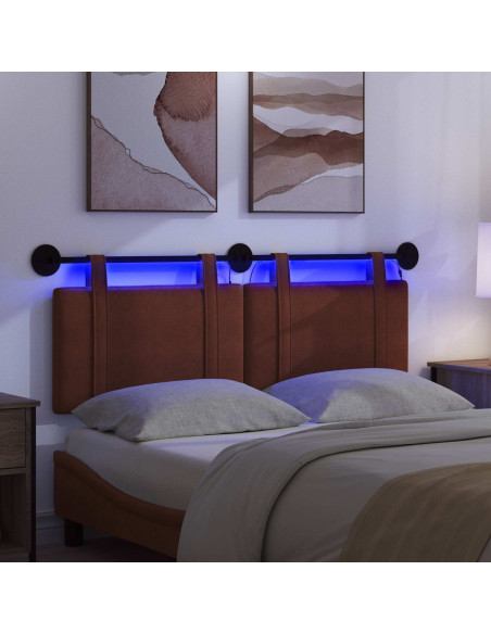 Testiera sospesa Con luce LED Marrone Lucido PU Antico