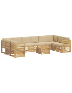 Set di divani da esterno 11 pcs Bianco e Beige 59 x 59 x 37 cm 2