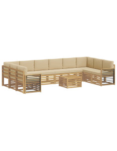 Set di divani da esterno 11 pcs Bianco e Beige 59 x 59 x 37 cm 2