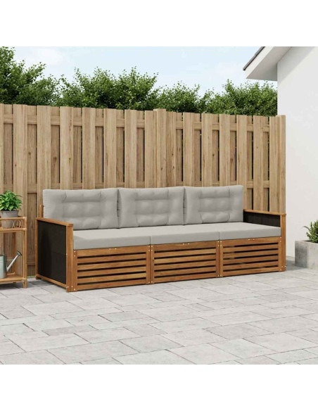 Set di divani da esterno 3 pcs Naturale e Grigio Chiaro
