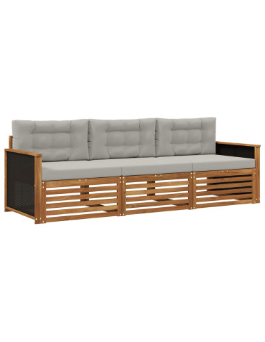 Set di divani da esterno 3 pcs Naturale e Grigio Chiaro