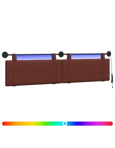 Testiera sospesa Con luce LED Marrone Lucido PU Antico