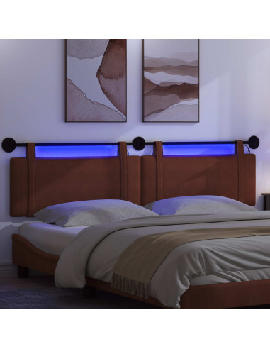 Testiera sospesa Con luce LED Marrone Lucido PU Antico