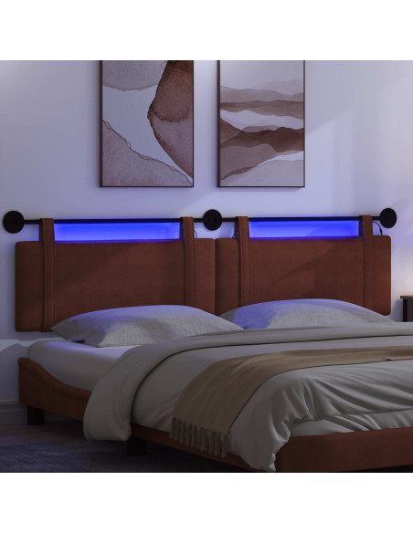 Testiera sospesa Con luce LED Marrone Lucido PU Antico