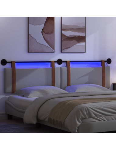Testiera sospesa Con luce LED Grigio Chiaro PU Antico