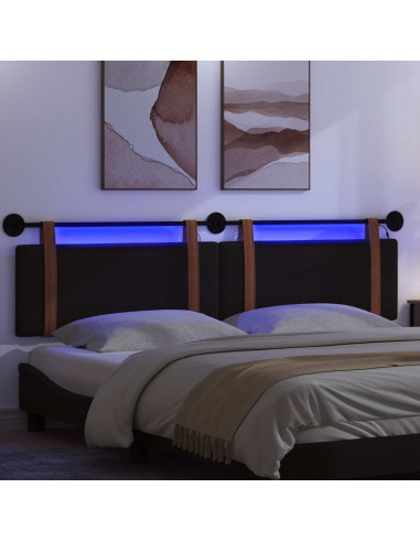 Testiera sospesa Con luce LED Nero PU Antico