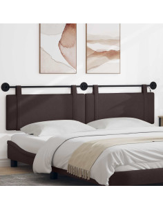 Testiera sospesa Con luce LED Marrone Scuro Tessuto