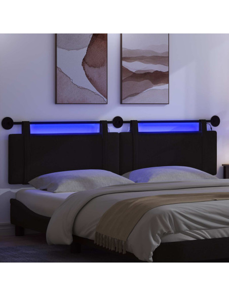 Testiera sospesa Con luce LED Nero Tessuto