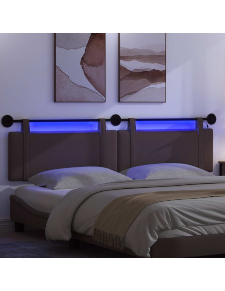 Testiera sospesa Con luce LED Marrone Scuro Tessuto