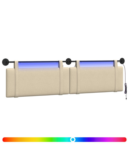 Testiera sospesa Con luce LED Crema Tessuto