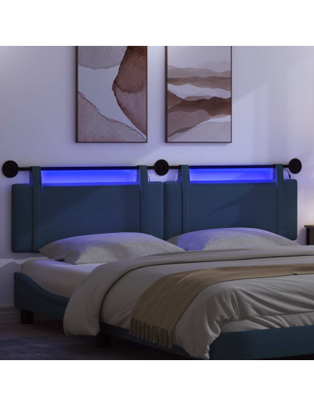 Testiera sospesa Con luce LED Blu Tessuto