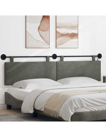 Testiera sospesa Con luce LED Grigio Chiaro Tessuto in Cords