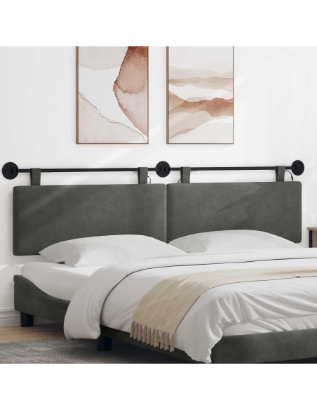 Testiera sospesa Con luce LED Grigio Scuro Tessuto in Cords