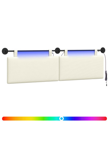 Testiera sospesa Con luce LED Crema Tessuto in Cords