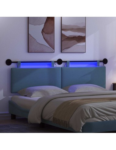 Testiera sospesa Con luce LED Blu Tessuto in Cords