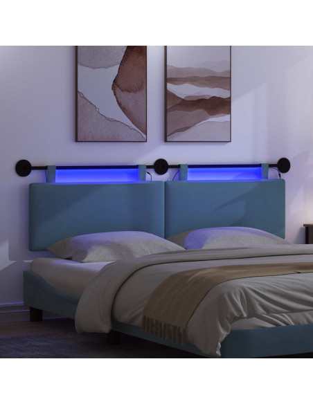 Testiera sospesa Con luce LED Blu Tessuto in Cords