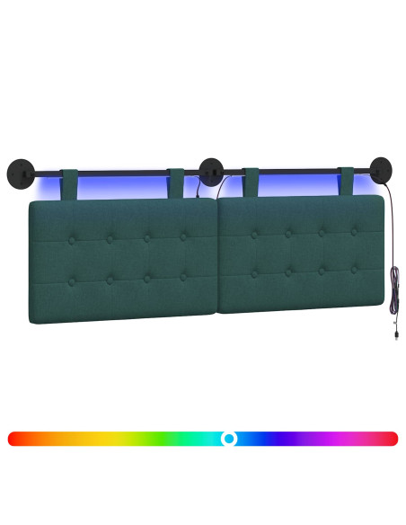 Testiera sospesa Con luce LED Verde Scuro Tessuto