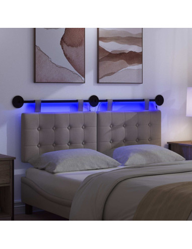 Testiera sospesa Con luce LED Tortora Tessuto