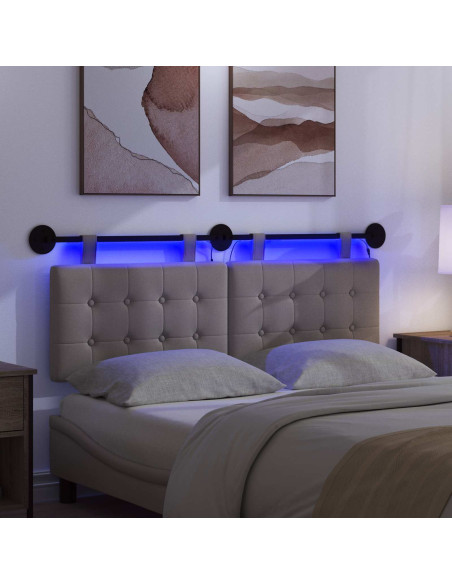 Testiera sospesa Con luce LED Tortora Tessuto
