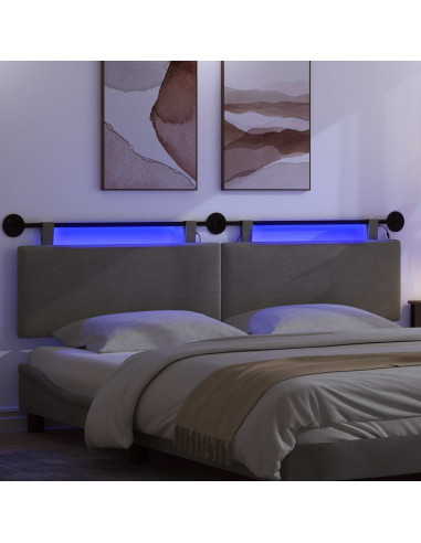 Testiera sospesa Con luce LED Grigio Chiaro Tessuto in Cords