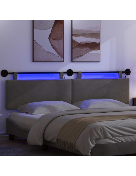 Testiera sospesa Con luce LED Grigio Chiaro Tessuto in Cords
