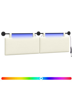 Testiera sospesa Con luce LED Crema Tessuto in Cords 2
