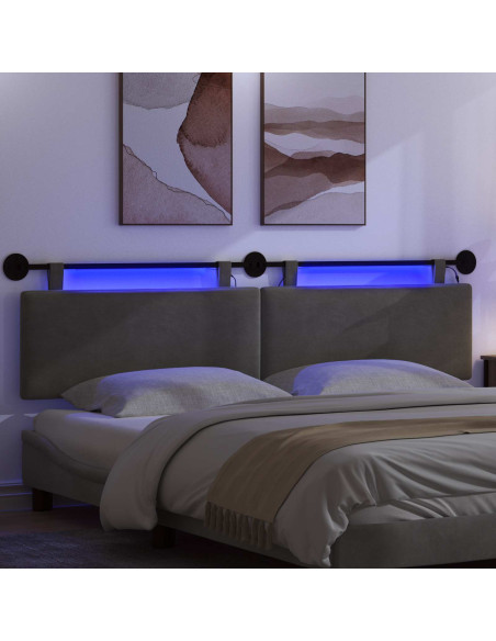 Testiera sospesa Con luce LED Grigio Scuro Tessuto in Cords