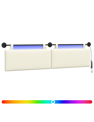 Testiera sospesa Con luce LED Crema Tessuto in Cords