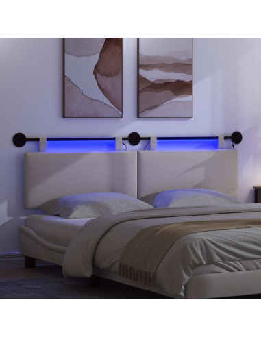Testiera sospesa Con luce LED Crema Tessuto in Cords