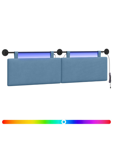 Testiera sospesa Con luce LED Blu Tessuto in Cords
