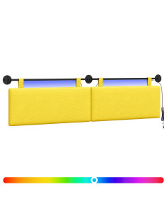 Testiera sospesa Con luce LED Giallo Chiaro Tessuto in Cords 2