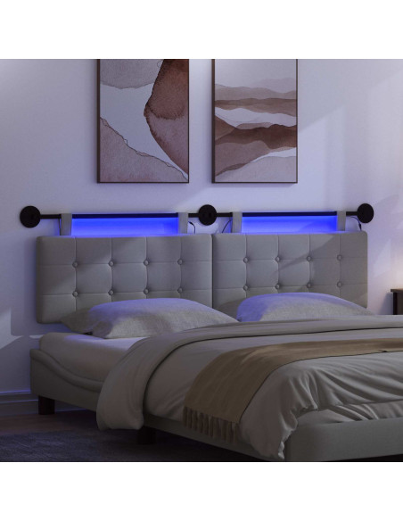Testiera sospesa Con luce LED Grigio Chiaro Tessuto