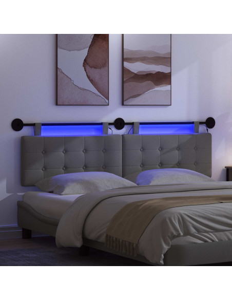 Testiera sospesa Con luce LED Grigio Scuro Tessuto
