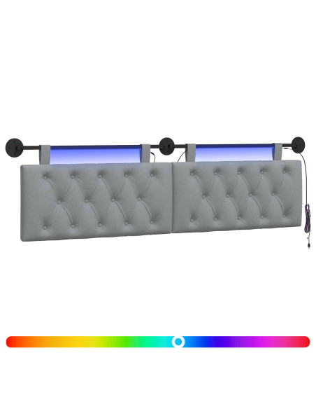 Testiera sospesa Con luce LED Grigio Chiaro Tessuto