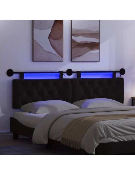Testiera sospesa Con luce LED Nero Tessuto