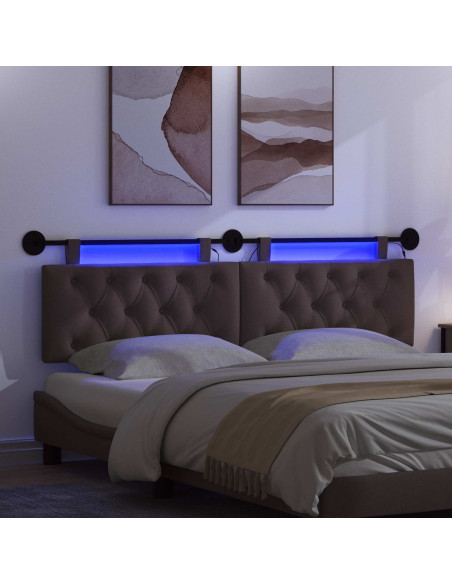 Testiera sospesa Con luce LED Marrone Scuro Tessuto