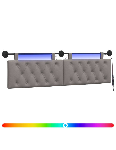 Testiera sospesa Con luce LED Tortora Tessuto