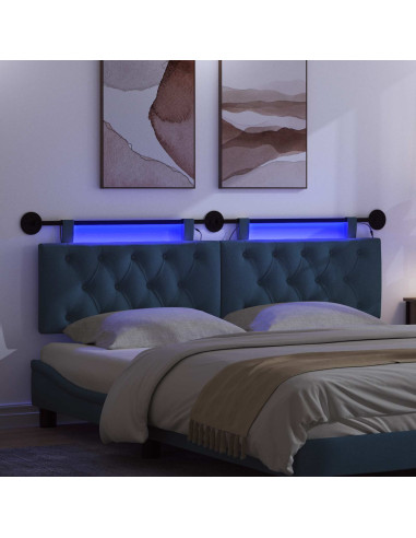 Testiera sospesa Con luce LED Blu Tessuto