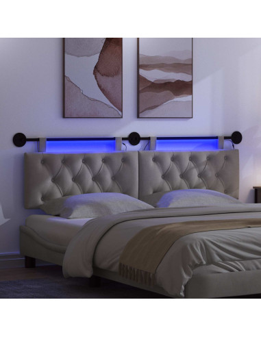 Testiera sospesa Con luce LED Grigio Chiaro Velluto