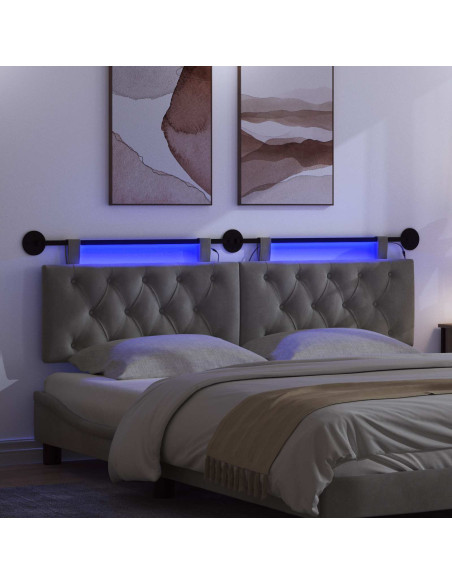 Testiera sospesa Con luce LED Grigio Scuro Velluto