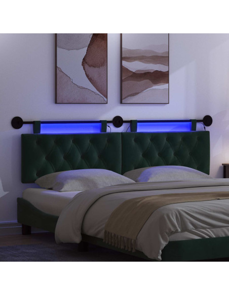 Testiera sospesa Con luce LED Verde Scuro Velluto