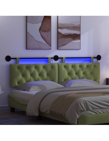 Testiera sospesa Con luce LED Verde chiaro Velluto