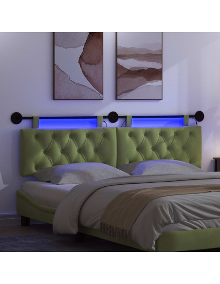 Testiera sospesa Con luce LED Verde chiaro Velluto