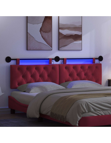 Testiera sospesa Con luce LED Rosso Vino Velluto