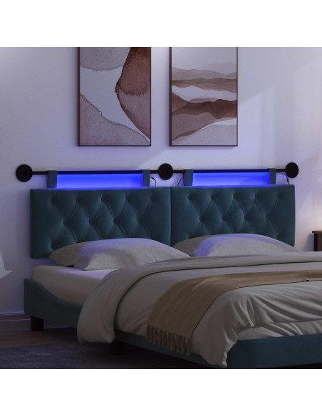 Testiera sospesa Con luce LED Blu Velluto