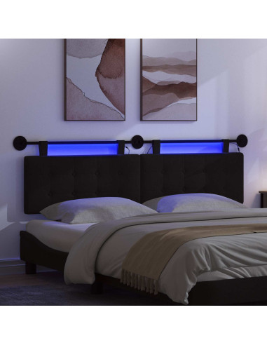 Testiera sospesa Con luce LED Nero Tessuto