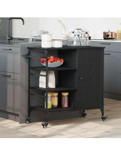 Carrello da Cucina Rovere Nero 87,5 x 39 x 84,5 cm