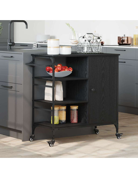 Carrello da Cucina Rovere Nero 87,5 x 39 x 84,5 cm