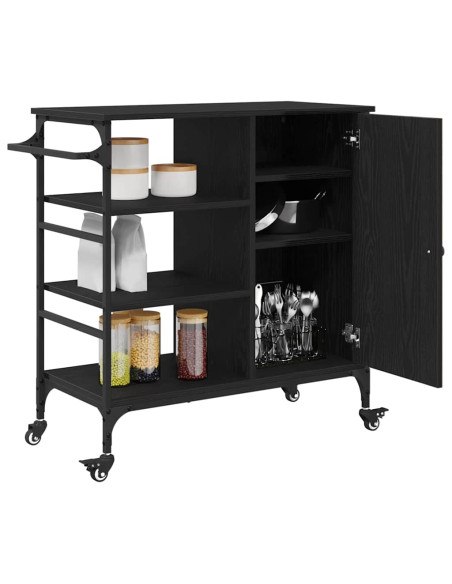 Carrello da Cucina Rovere Nero 87,5 x 39 x 84,5 cm