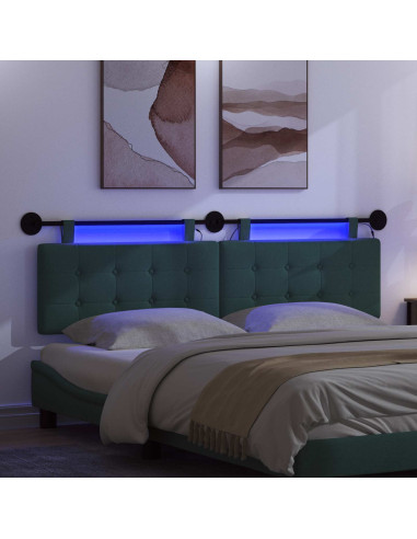 Testiera sospesa Con luce LED Verde Scuro Tessuto